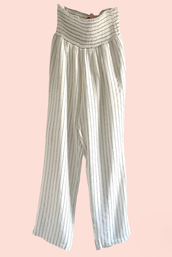 White & Black Pinstripes Shirred Trousers Maternity Trousers CARI   