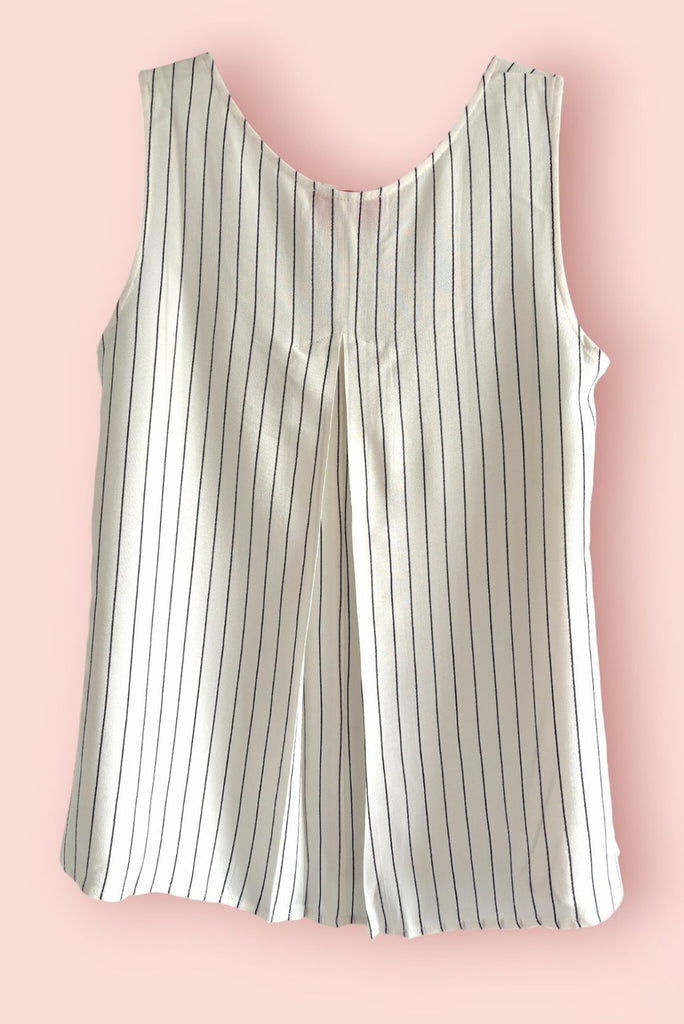 A-Line Sleeveless Top in White & Black Pinstripes Maternity Tops CARI   