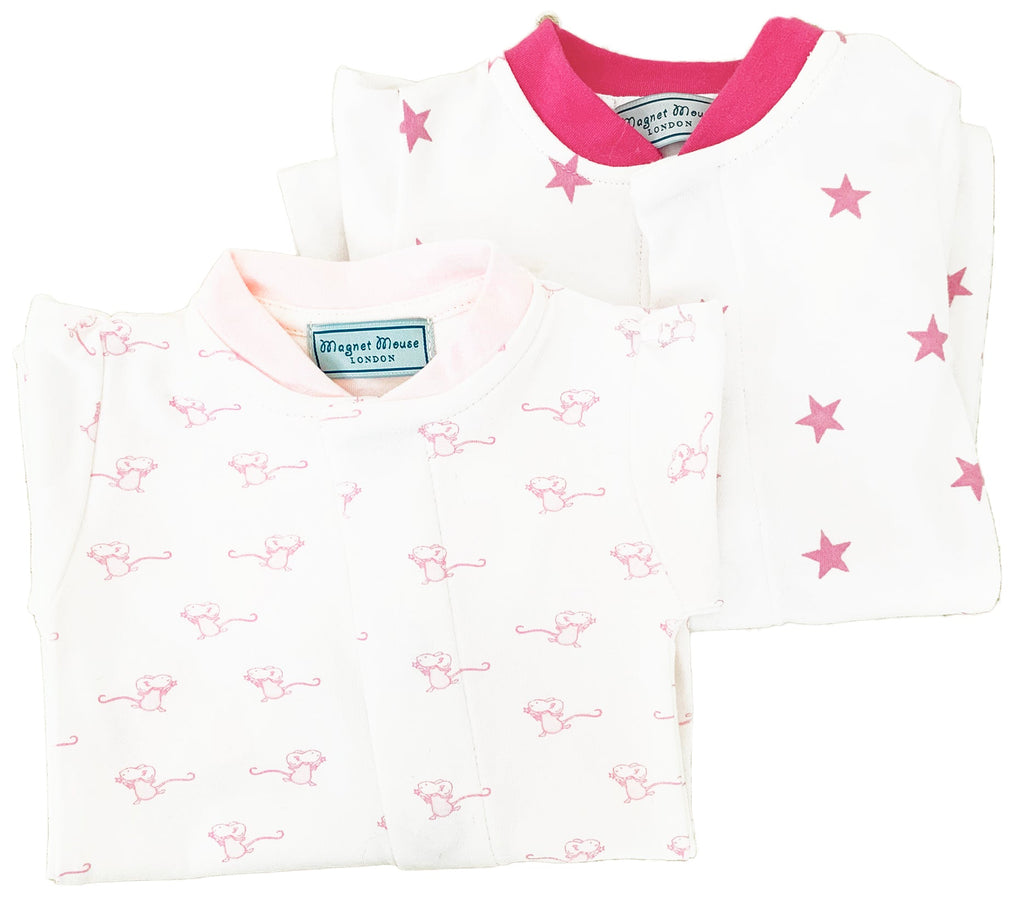 Raspberry Pink Star Footless Romper Babygrow Magnet Mouse   