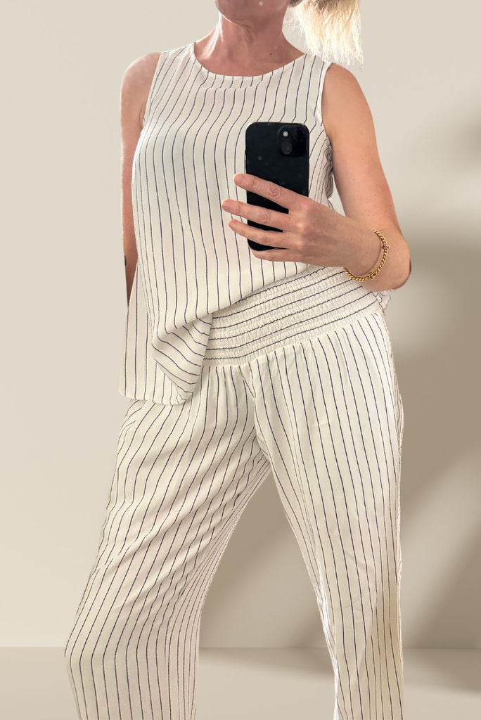 A-Line Sleeveless Top in White & Black Pinstripes Maternity Tops CARI   