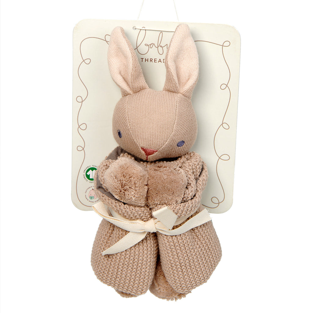 Organic Baby Comforter, Rattle & Doll Bundle in Taupe + Gift Box Baby Threads Thread Bear Design   