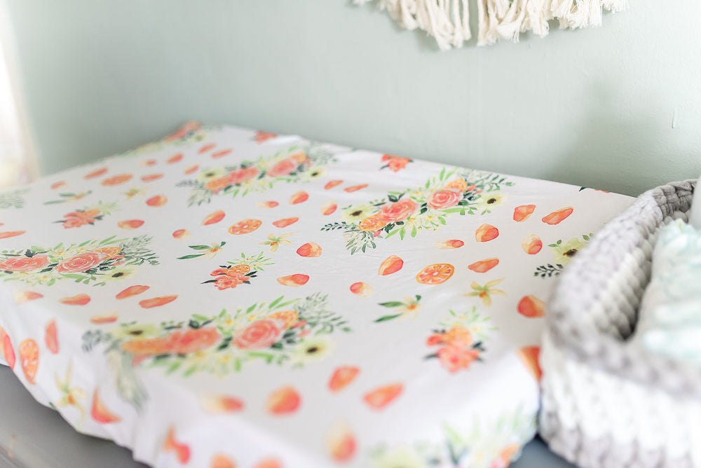 Orange Bloom Change Pad Covers/Bassinet Sheets Bedside Crib Sheet / Changing Mat Cover The Gilded Bird   