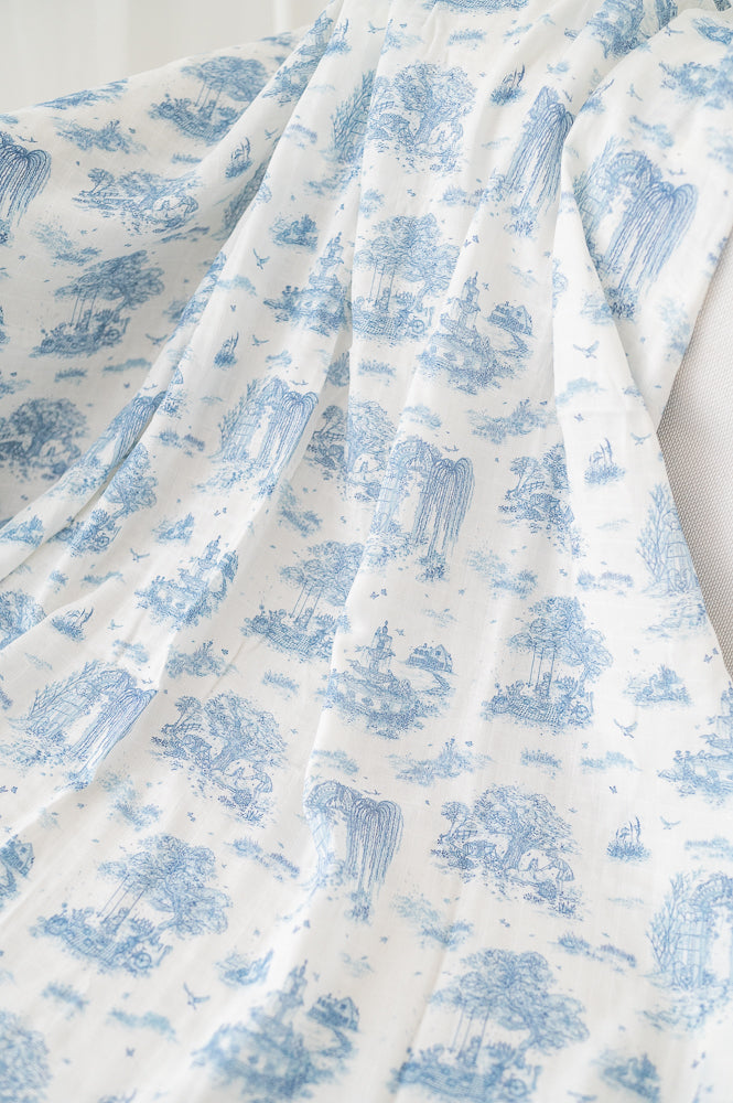 Spring Toile Blue X-Large Muslin Swaddle Muslin Swaddle The Gilded Bird   