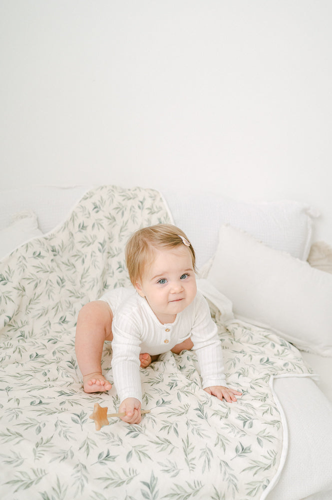 Linen Leaves Bamboo Baby Blanket Bamboo Blankets The Gilded Bird   