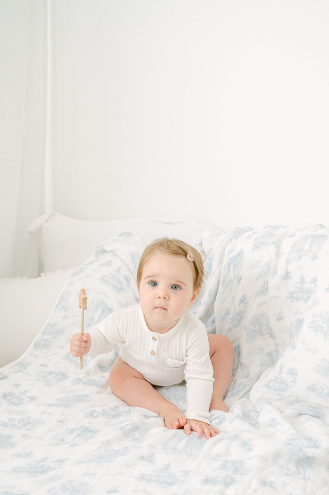 Spring Toile Blue Bamboo Baby Blanket Bamboo Blankets The Gilded Bird   