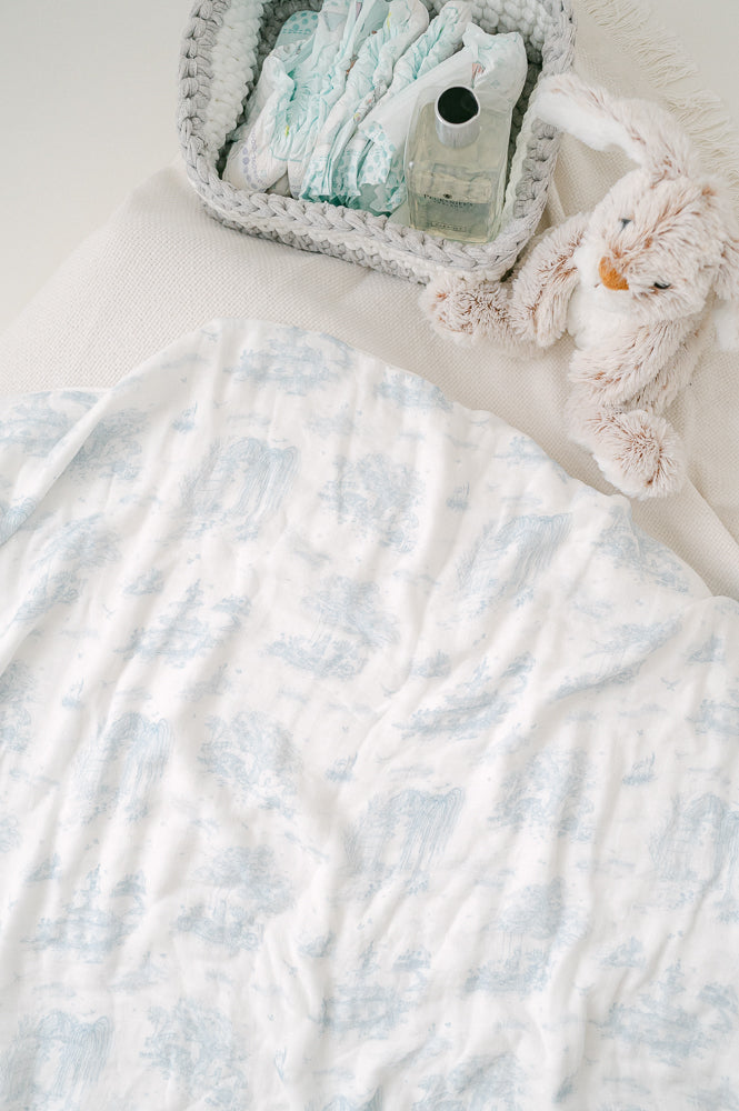 Spring Toile Blue Bamboo Baby Blanket Bamboo Blankets The Gilded Bird   