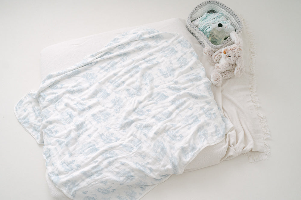 Spring Toile Blue Bamboo Baby Blanket Bamboo Blankets The Gilded Bird   