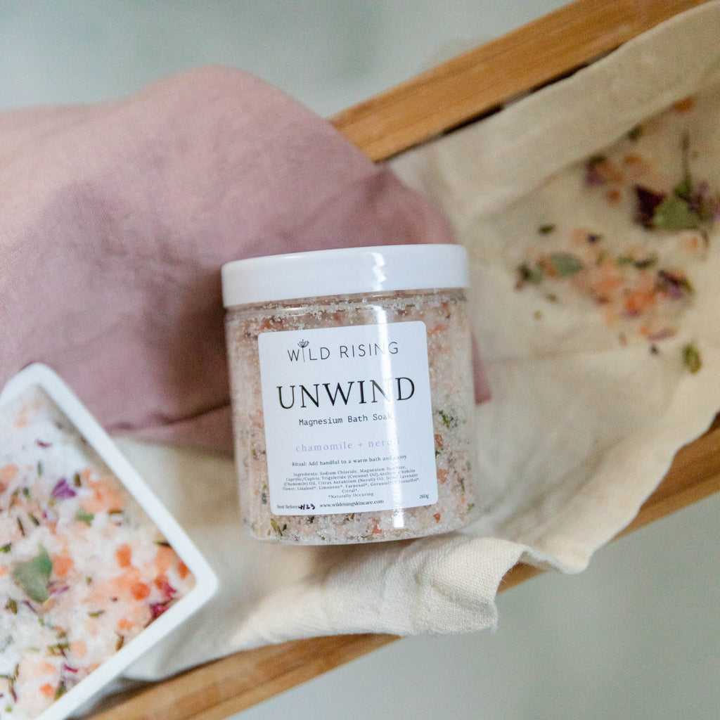 Unwind - Chamomile and Neroli Bath Salts  Wild Rising Skincare   