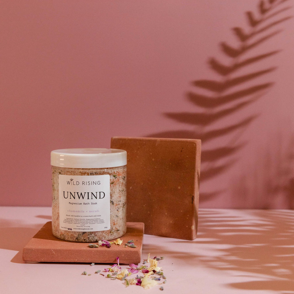 Unwind - Chamomile and Neroli Bath Salts  Wild Rising Skincare   